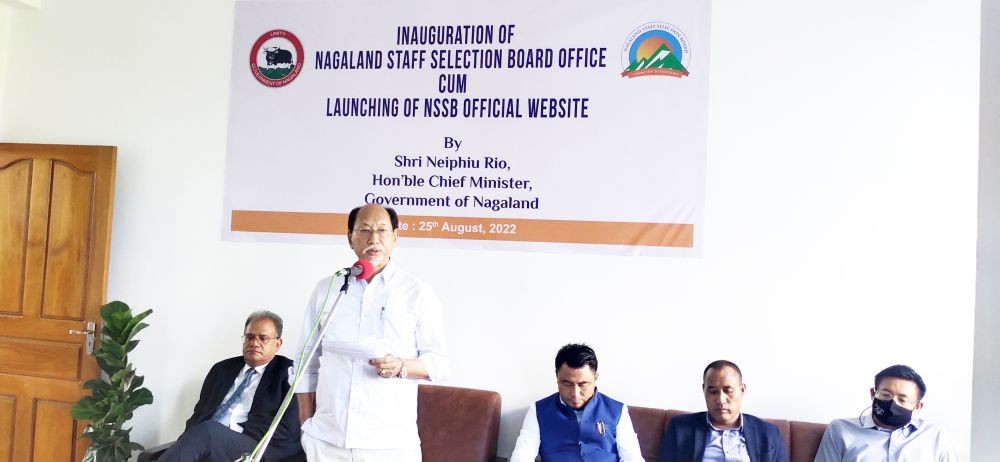Nagaland Chief Minister Neiphiu Rio speaking during the inauguration of the NSSB office in Kohima on August 25. (Morung Photo)